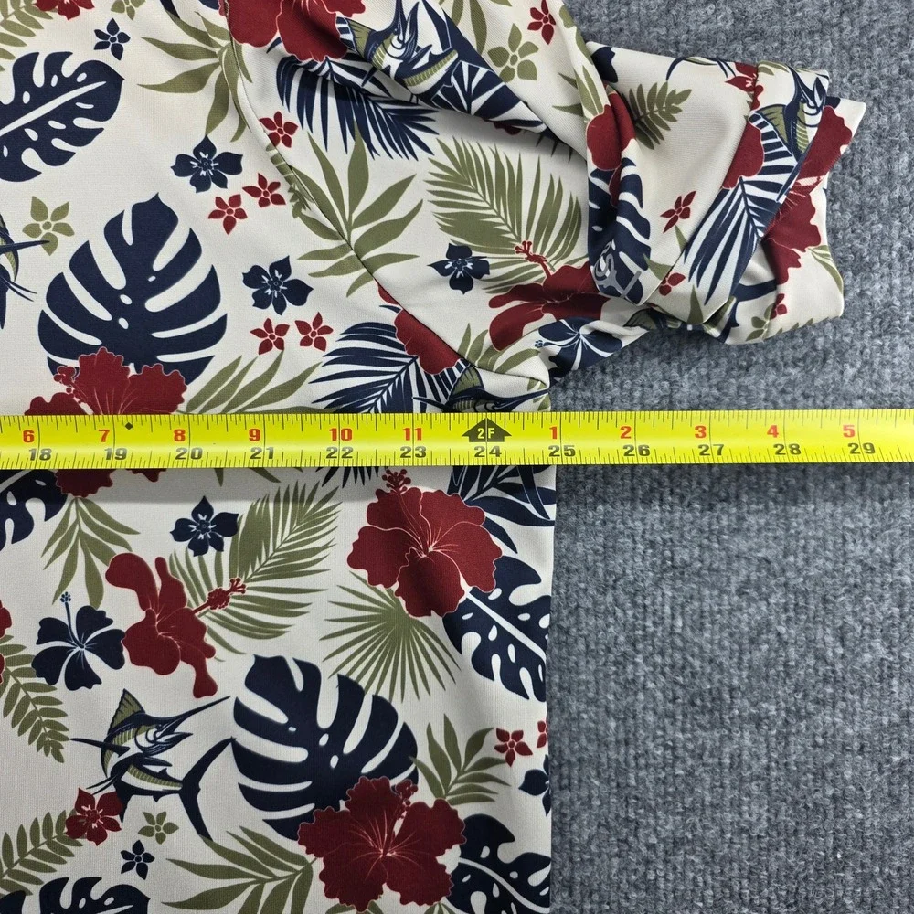 Caddy Cart Mens XL Tropical‎ Marlin Floral Performance Golf Polo Shirt Cream Red